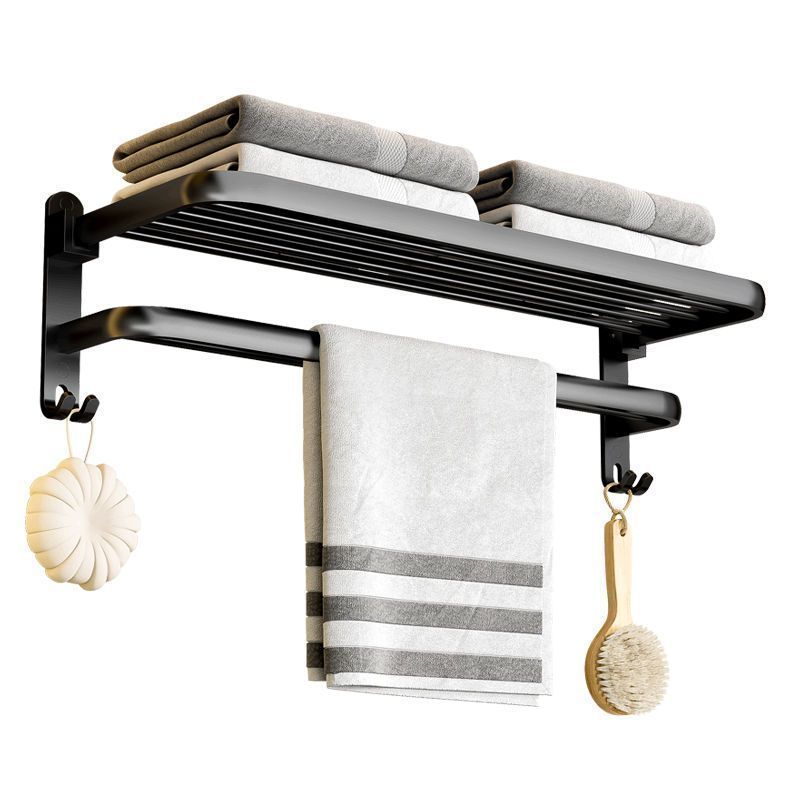 Black punch-free wall-mounted foldable towel rack bath towel rack